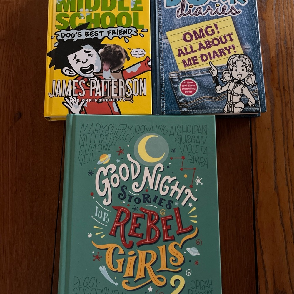 3 Hardcover Book Good night REBEL GIRLS, DORK DIARIES, MIDDLE SCHOOL DOG, NEW!